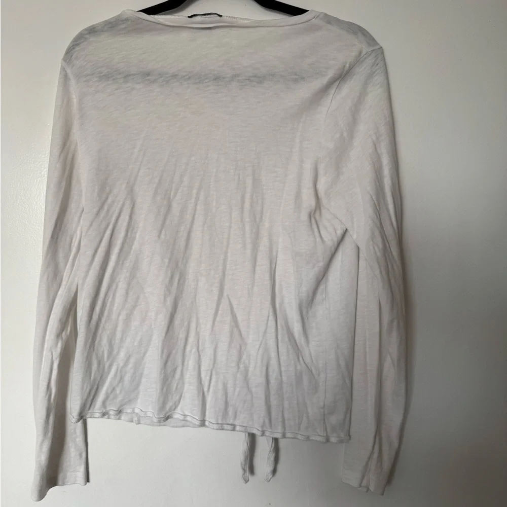 J. Crew Mercantile White Long Sleeve Tie-Front Top with Pocket - Picture 3 of 5